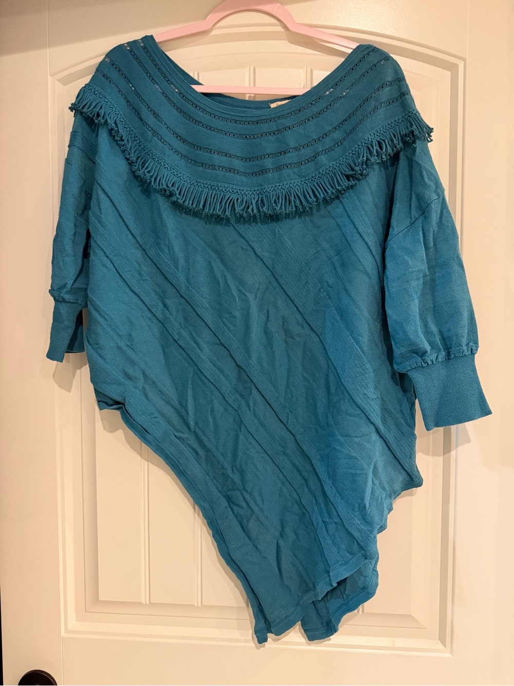 Teal Fringe Yoke Women's Sweater